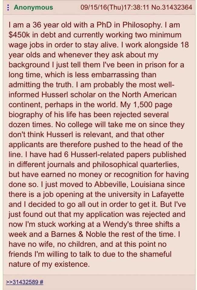 This meme is a humorous and ironic job application letter that pokes fun at the idea of being a highly qualified and accomplished individual who is struggling to get hired due to a perceived lack of experience or a "crazy" reason for being unemployed. The text reads: "I am a 36 year old man who has spent the last 10 years of my life studying and working to become one of the most intelligent people in the world. Unfortunately, I have found that my education has been completely and utterly useless in the job market, and I am left with no choice but to apply to low paying jobs in order to make ends meet."